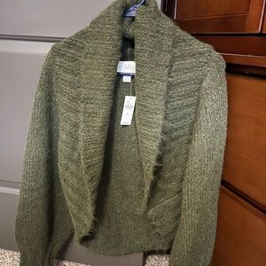 Mauve Olive Green Open-Front Shawl Collar Cardigan - one size fits all